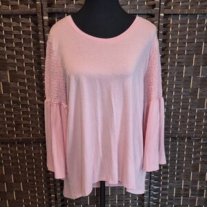 Isaac Mizrahi Blush Pink Blouse with Textured Sleeves